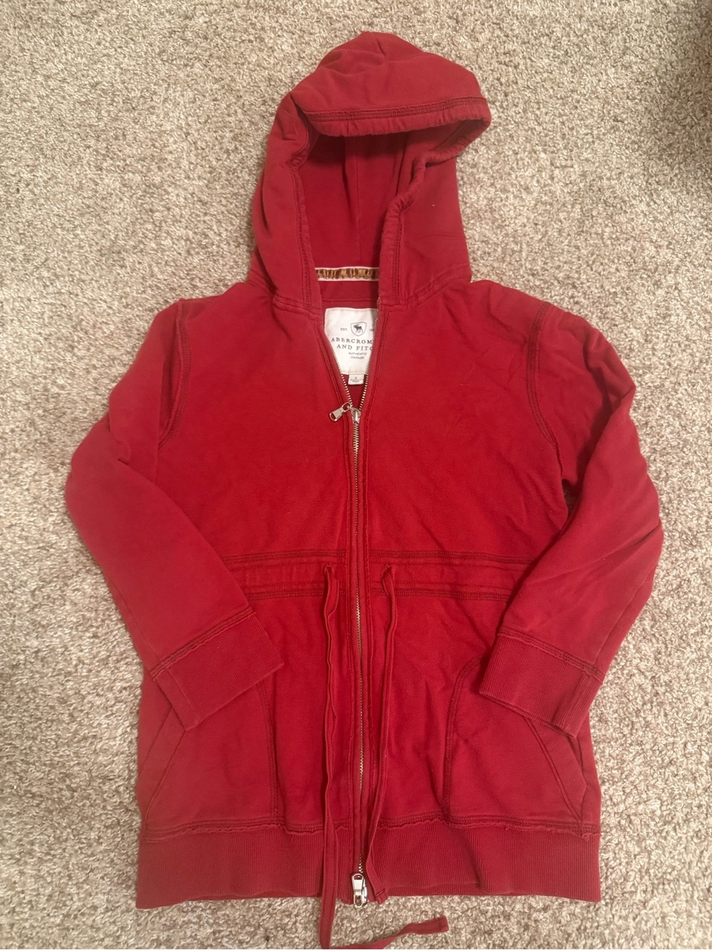 Vintage Y2K Abercrombie & Fitch Red Babydoll Cinch Waist Zip Up Hoodie